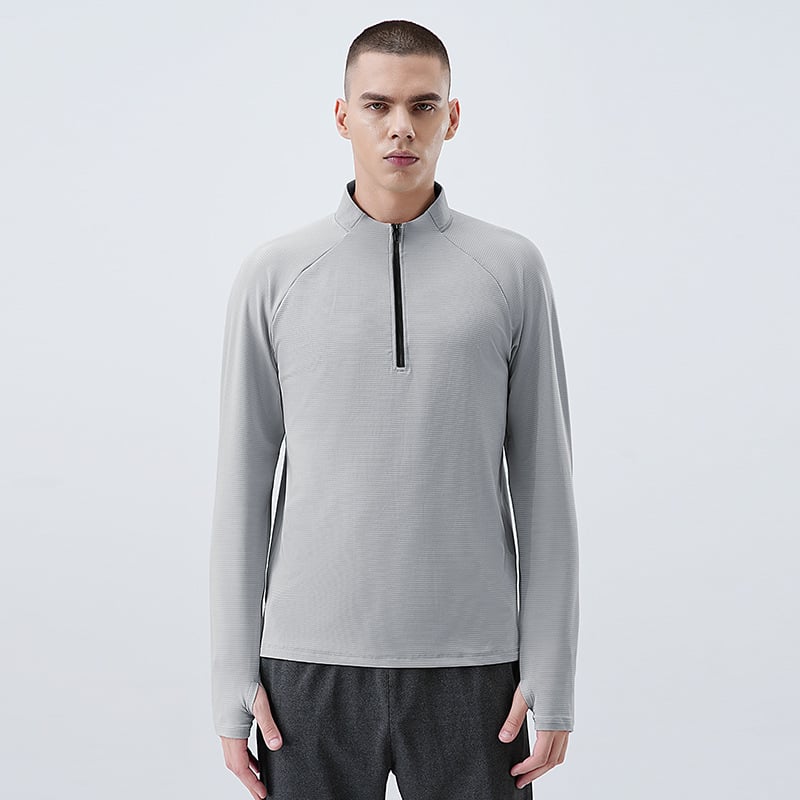 Vyriski puszip sportinis marškinėlis su ilgomis rankovėmis, greitai džiūstantis — 82% poliesteris + 18% elastanas, skirtas bėgimui ir dviračių sportui