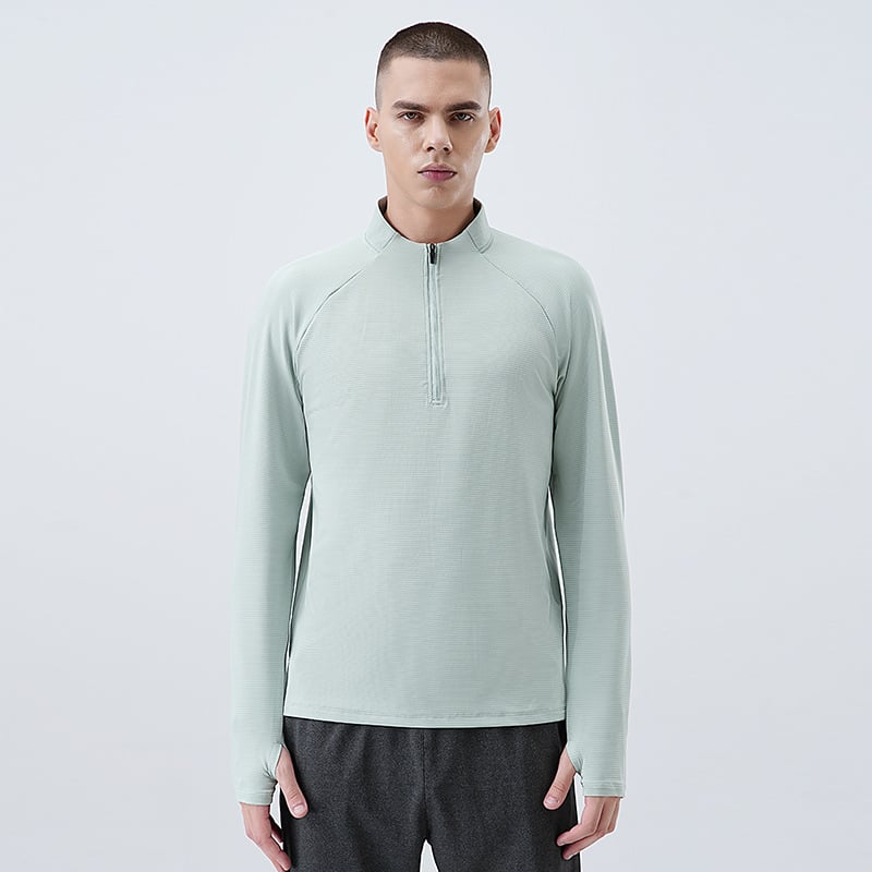 Vyriski puszip sportinis marškinėlis su ilgomis rankovėmis, greitai džiūstantis — 82% poliesteris + 18% elastanas, skirtas bėgimui ir dviračių sportui