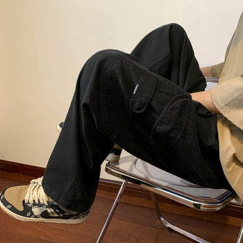 Vyrų darbo kelnės japoniško Cityboy stiliaus, laisvas kirpimas, cropped ilgis, vidutinio liemens dydis, raišteliu užsegimas, poliesteris