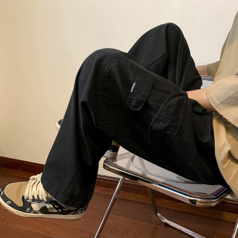 Мъжки работни панталони в японски стил Cityboy, свободна кройка, съкратена дължина, средна талия, закопчаване с връзка, полиестер