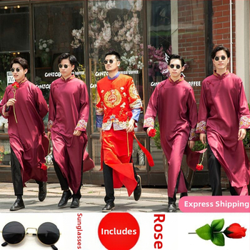 Meeste hiina stiili smokings Corduroy kangaga ja jänese karusnahk, talv 2024, mees