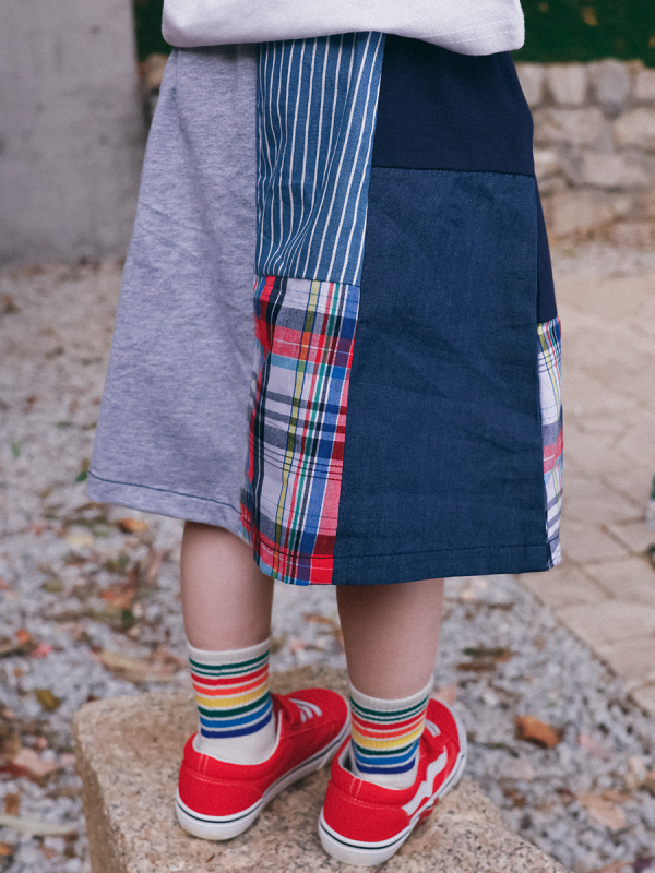 Mergaitėms skirtas A linijos medvilninis sijonas su languotu raštu, vasara 2025, 3–8 metų amžiaus