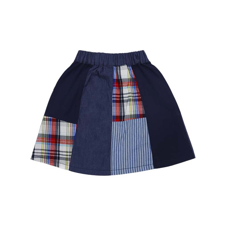 Mergaitėms skirtas A linijos medvilninis sijonas su languotu raštu, vasara 2025, 3–8 metų amžiaus