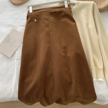 Pamuk ravna suknja srednje dužine, mikroelastična, casual stil japansko-korejski