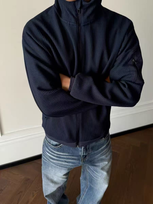 Muška jesen-zimska jakna s kapuljom, waffle tkanina, otporna na vjetar, zatvarač, stojeći ovratnik