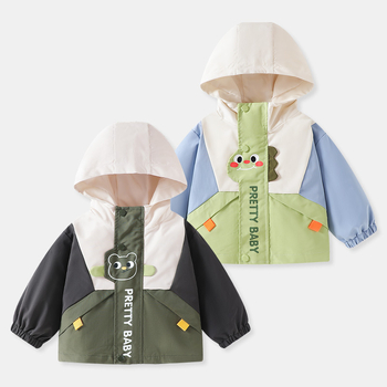 Geacă cu glugă pentru copii, unisex, toamnă, poliester, imprimeu desen animat, fermoar, 1-3 ani
