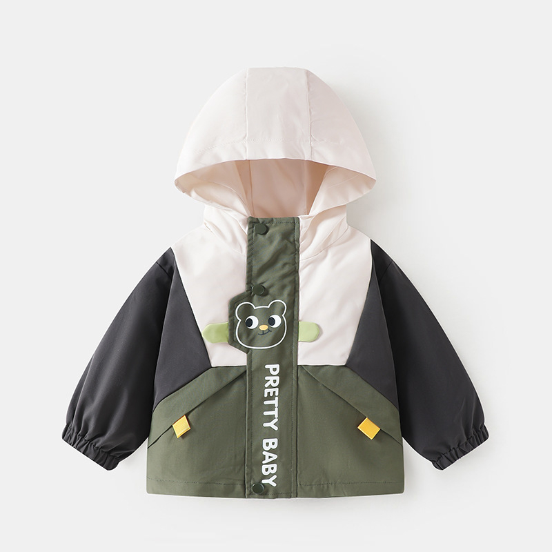 Geacă cu glugă pentru copii, unisex, toamnă, poliester, imprimeu desen animat, fermoar, 1-3 ani