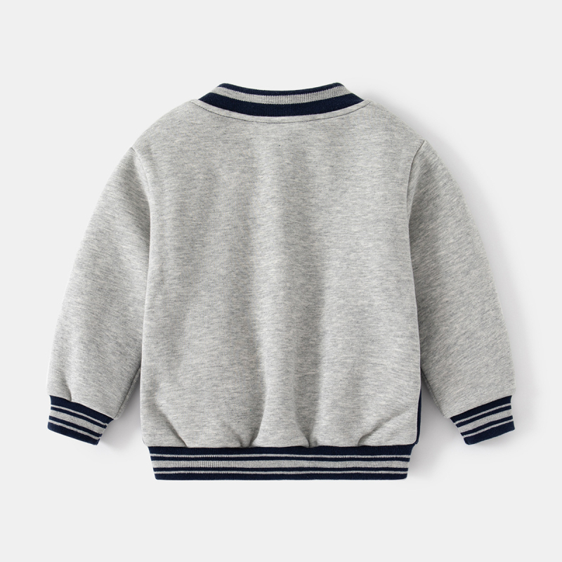 Jachetă baseball pentru copii din fleece, guler în V, închidere cu nasturi, croială lejeră, pentru vârste 3–8 ani