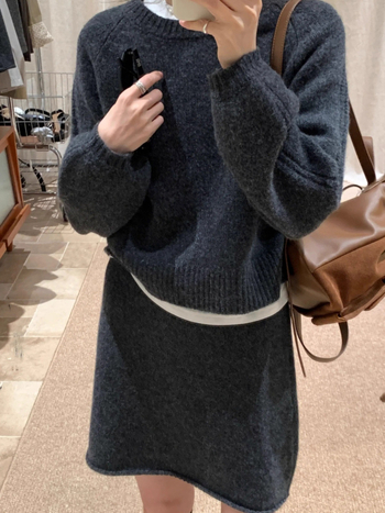 Brivin ženska siva vunena pletena wrap suknja, jesen 2025, retro casual stil