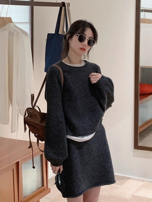 Brivin ženska siva vunena pletena wrap suknja, jesen 2025, retro casual stil