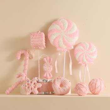 Χριστουγεννιάτικο κρεμαστό σε σχήμα χιονονιφάδας με λολιπάκι-ραβδί, υλικό Bubble, γιορτινό στυλ, συσκευασία μονή