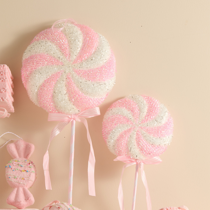 Χριστουγεννιάτικο κρεμαστό σε σχήμα χιονονιφάδας με λολιπάκι-ραβδί, υλικό Bubble, γιορτινό στυλ, συσκευασία μονή