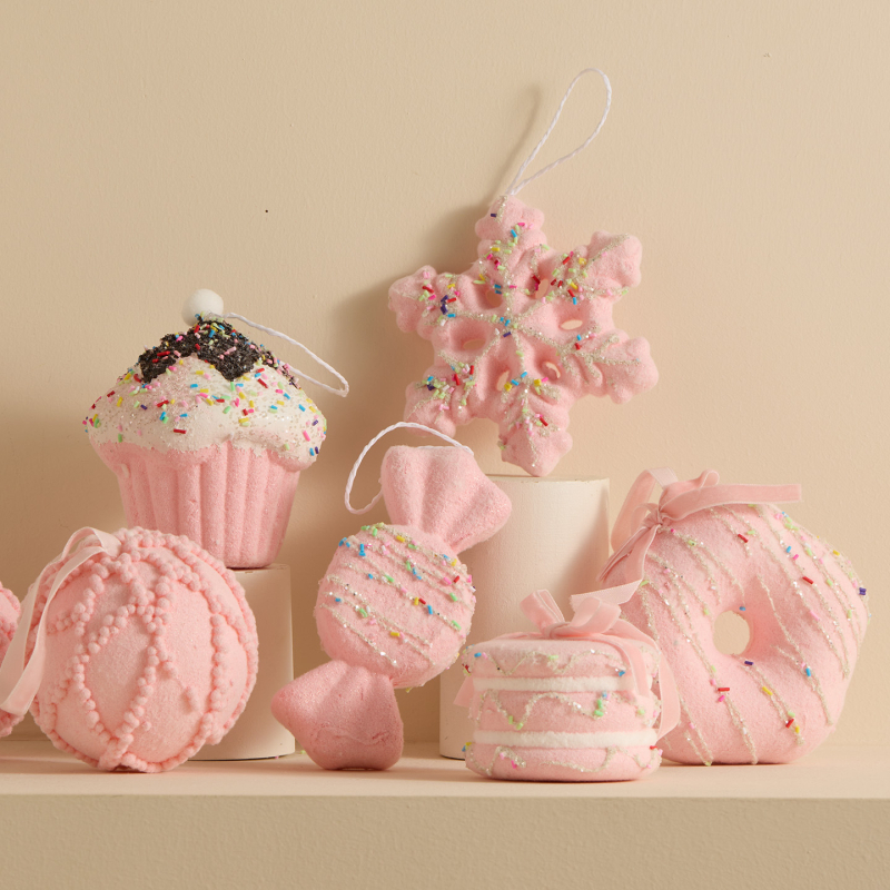 Χριστουγεννιάτικο κρεμαστό σε σχήμα χιονονιφάδας με λολιπάκι-ραβδί, υλικό Bubble, γιορτινό στυλ, συσκευασία μονή