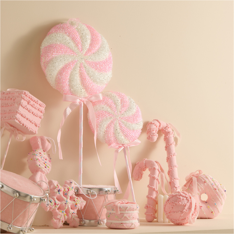 Χριστουγεννιάτικο κρεμαστό σε σχήμα χιονονιφάδας με λολιπάκι-ραβδί, υλικό Bubble, γιορτινό στυλ, συσκευασία μονή