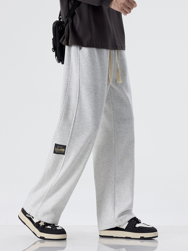 Мъжки памучно-смесени спортни панталони с права кройка, средна талия, с връзки