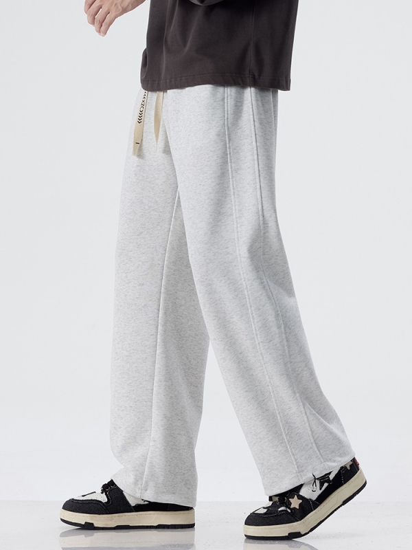 Мъжки памучно-смесени спортни панталони с права кройка, средна талия, с връзки