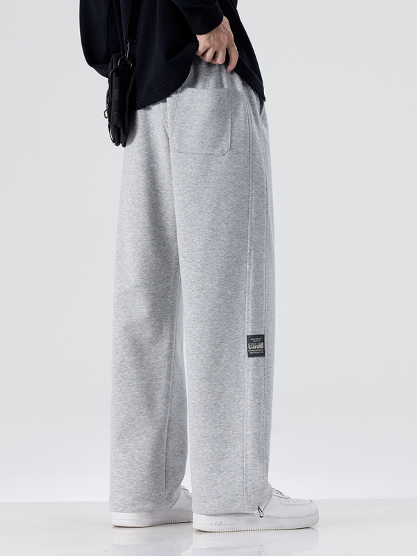 Мъжки памучно-смесени спортни панталони с права кройка, средна талия, с връзки