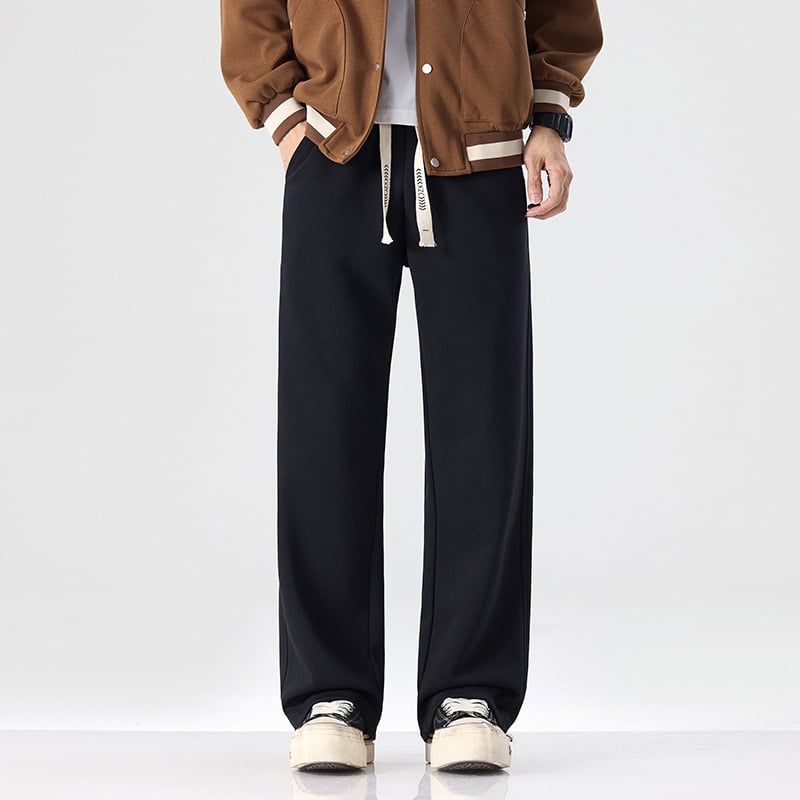 Vyriskos medvilnės mišinio sportinės kelnės su tiesia kirpte, vidutinio juosmens, raištelis