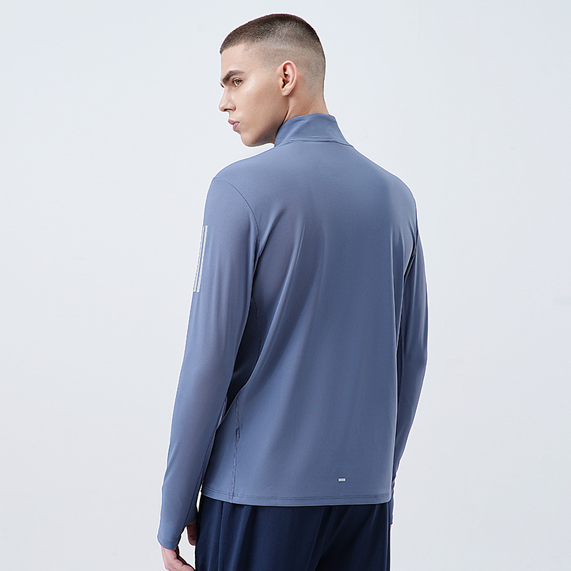 Vyrų fitneso džemperis su aukštu elastingumu, greitai džiūstantis, ilgos rankovės, pusiau užtrauktukas apykaklė, 82% poliesteris, 18% spandeksas