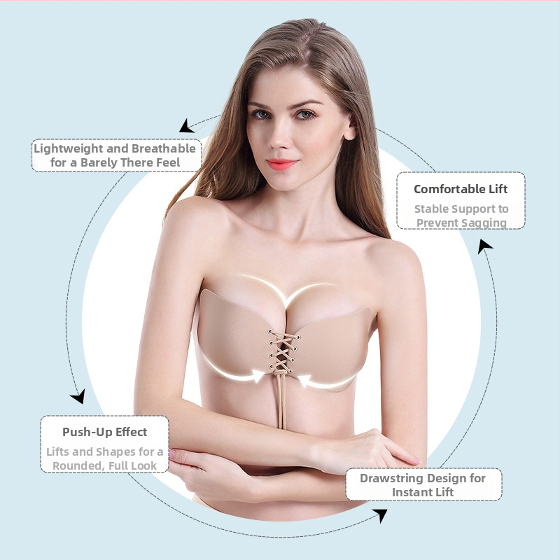 Svadobná push-up spodná bielizeň: neviditeľná podprsenka pre veľký poprsie, dýchajúci nylon, krídlatý tvar bradavky, tenká, sexy