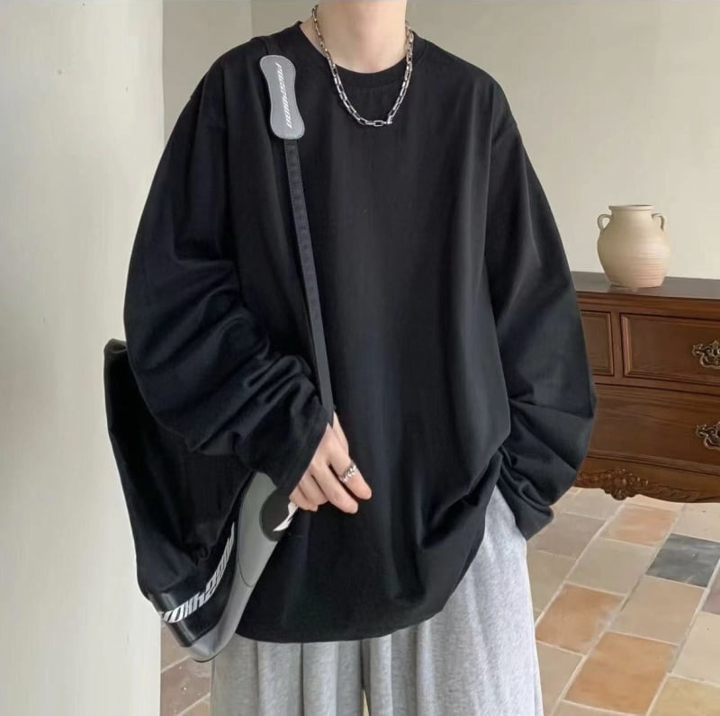 Vyrų ilgių rankovių marškinėliai su apvaliu kaklu, Milk Silk audinys, poliesterio turinys 96%+, laisvas kirpimas