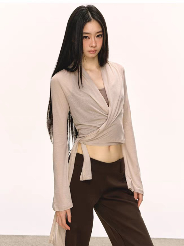 Moterų ilgų rankovių jogos palaidinė su varpiniu rankovėmis, laisvas kirpimas, liemens ilgis, audinys 85% Tencel + 15% lino