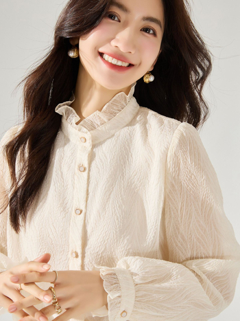 Košulja od šifona s embosiranom teksturom, apstraktan uzorak, udoban kroj, stojeći ovratnik