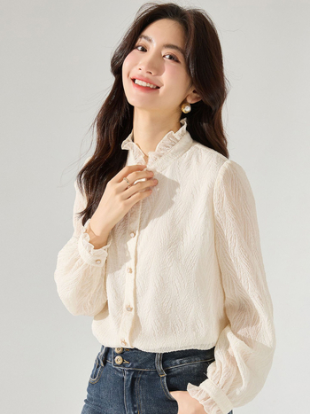 Košulja od šifona s embosiranom teksturom, apstraktan uzorak, udoban kroj, stojeći ovratnik