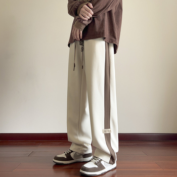 Kasdienės sportinės kelnės, laisvo kirpimo, vidurio juosmuo, plonas elastinis audinys, dryžių raštas, vasarai paaugliams berniukams