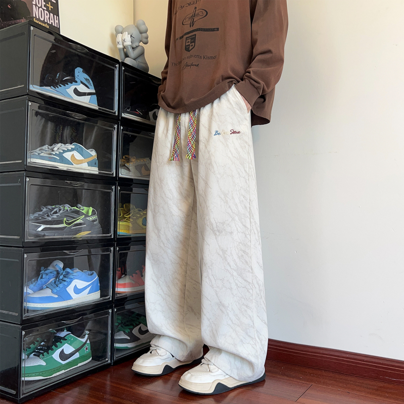 Мъжки corduroy спортно-ежедневни панталони с тай-дай бродерия, права кройка, средна талия (corduroy плат, тай-дай бродерия, права кройка, средна талия)