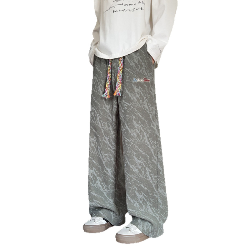 Мъжки corduroy спортно-ежедневни панталони с тай-дай бродерия, права кройка, средна талия (corduroy плат, тай-дай бродерия, права кройка, средна талия)