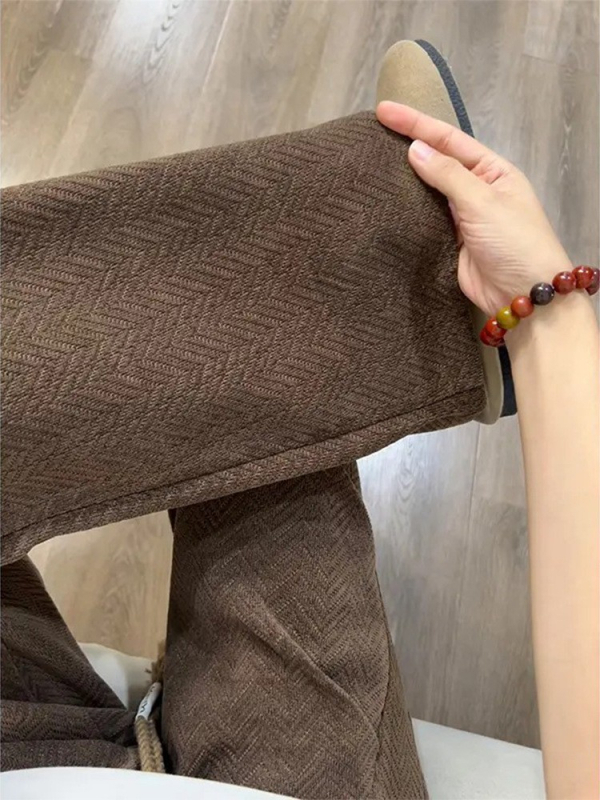 Мъжки Chenille трикотажни спортни панталони, средна талия, закопчаване с връзки, 100% полиестер, прави крачоли