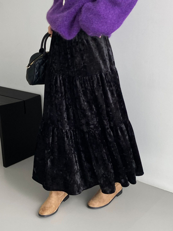 А-образна пола за жени, намачкана текстура, полиестер, 95%+ полиестер, дълга пола