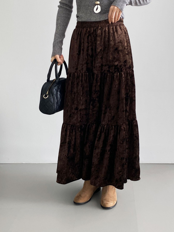 А-образна пола за жени, намачкана текстура, полиестер, 95%+ полиестер, дълга пола