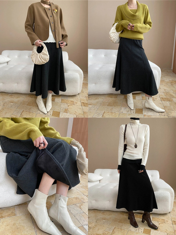 SN8275: Suknja s trodimenzionalnim krojem, drapiranim elastičnim pojasom za oblikovanje, duga A-linija, s flis podstavom