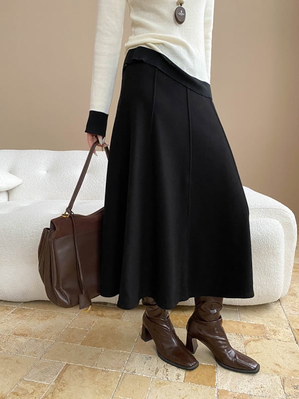 SN8275: Suknja s trodimenzionalnim krojem, drapiranim elastičnim pojasom za oblikovanje, duga A-linija, s flis podstavom