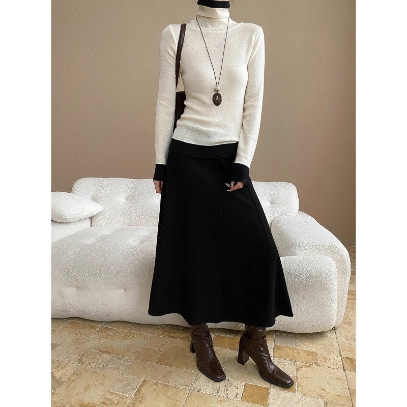 SN8275: Suknja s trodimenzionalnim krojem, drapiranim elastičnim pojasom za oblikovanje, duga A-linija, s flis podstavom