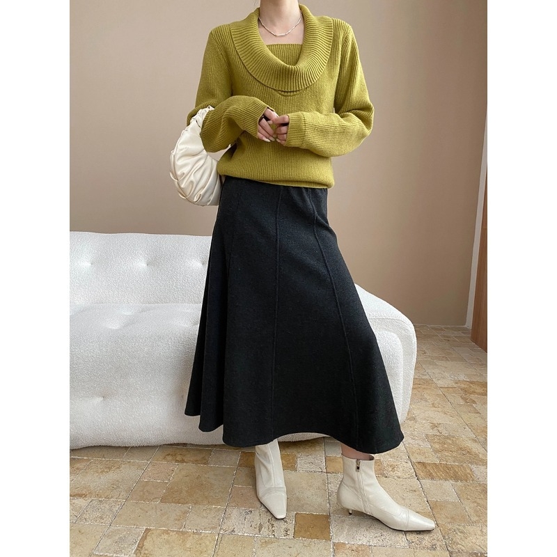 SN8275: Suknja s trodimenzionalnim krojem, drapiranim elastičnim pojasom za oblikovanje, duga A-linija, s flis podstavom