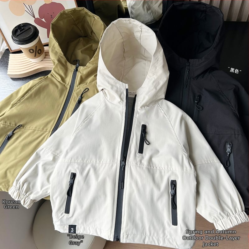 Jachetă pentru copii trei în unu, cu glugă, fermoar, mâneci lungi, guler rotund – primăvară