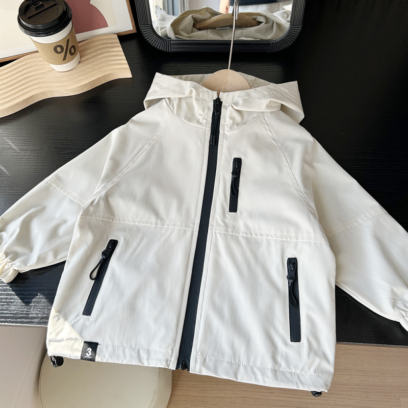 Jachetă pentru copii trei în unu, cu glugă, fermoar, mâneci lungi, guler rotund – primăvară