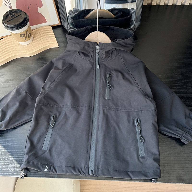 Jachetă pentru copii trei în unu, cu glugă, fermoar, mâneci lungi, guler rotund – primăvară