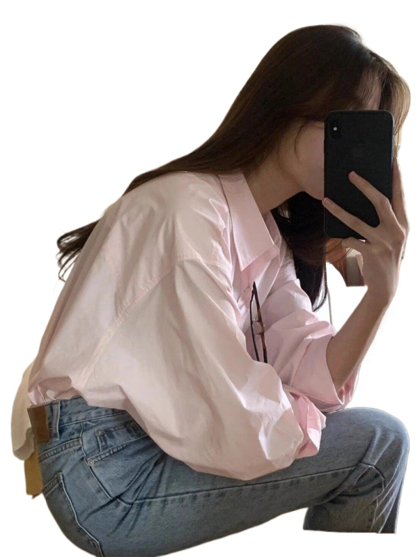 Poliester bluza s dugim rukavima, polo ovratnik, slobodan kroj, srednja duljina, elegantan stil
