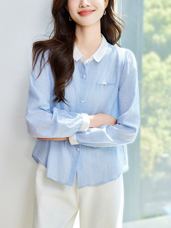 Košulja s prugama, mali kvadratni ovratnik, dugi rukavi, pamuk, opušten kroj