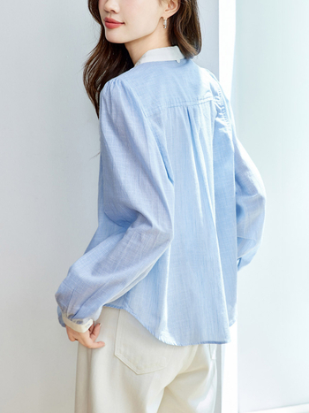 Košulja s prugama, mali kvadratni ovratnik, dugi rukavi, pamuk, opušten kroj