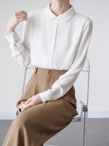 Košulja od šifona, poliester 95%+, dugi rukav, jednobojna