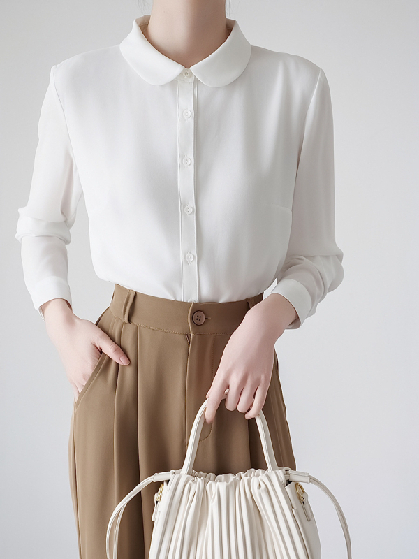 Košulja od šifona, poliester 95%+, dugi rukav, jednobojna