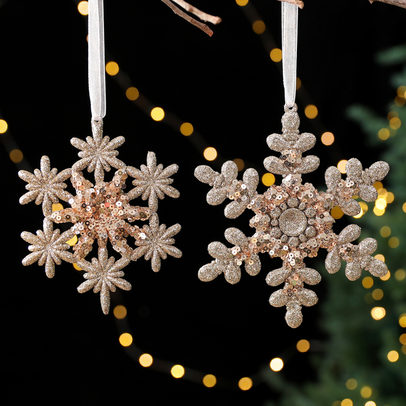 Ακρυλικά διακοσμητικά για χριστουγεννιάτικο δέντρο με μενταγιόν-χιονονιφάδα – κορεατικό στυλ, εκλεπτυσμένο, ελαφρύ πολυτελές