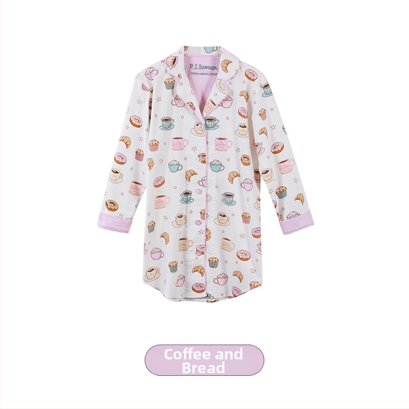 Medvilninis pūkuotas pižamų komplektas su apykakle tipo lapelis, ilgos rankovės, 181–200 g/m2, patogus namų drabužiai moterims, tinkamas žiemai, pavasariui, rudeniui