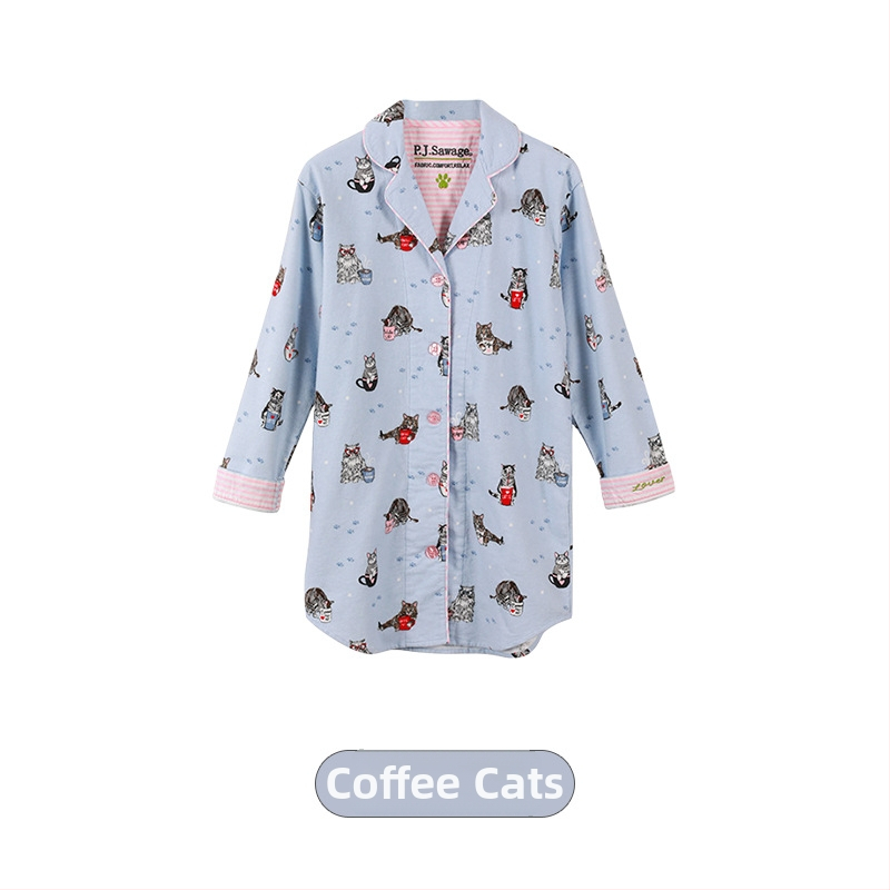 Medvilninis pūkuotas pižamų komplektas su apykakle tipo lapelis, ilgos rankovės, 181–200 g/m2, patogus namų drabužiai moterims, tinkamas žiemai, pavasariui, rudeniui