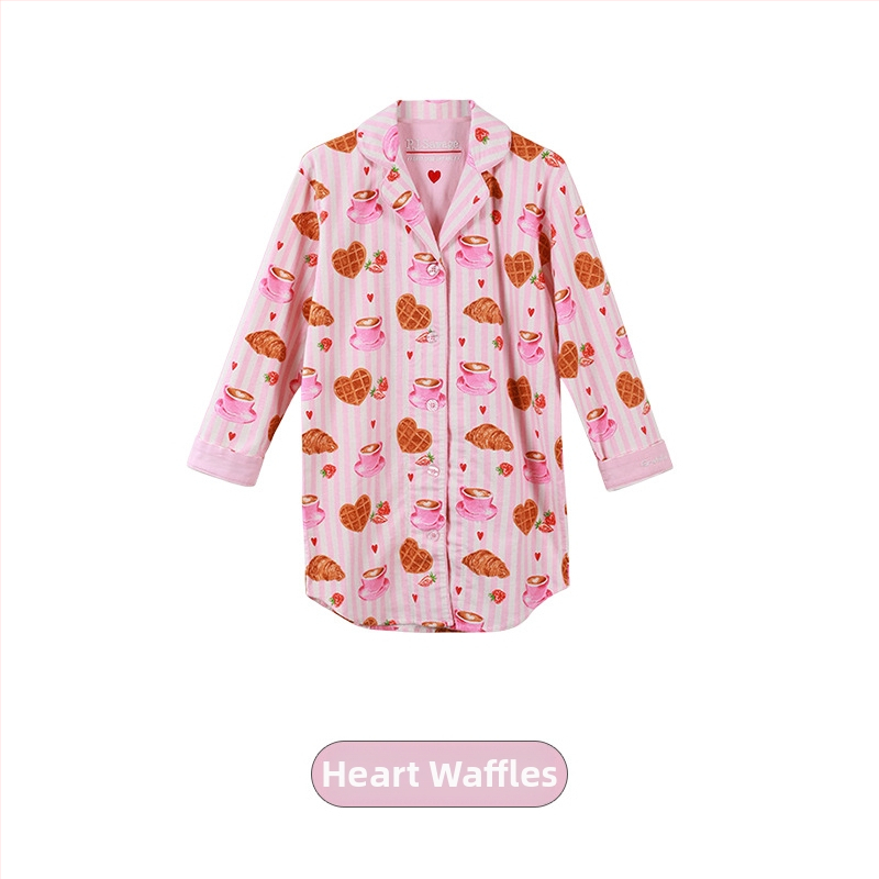 Medvilninis pūkuotas pižamų komplektas su apykakle tipo lapelis, ilgos rankovės, 181–200 g/m2, patogus namų drabužiai moterims, tinkamas žiemai, pavasariui, rudeniui